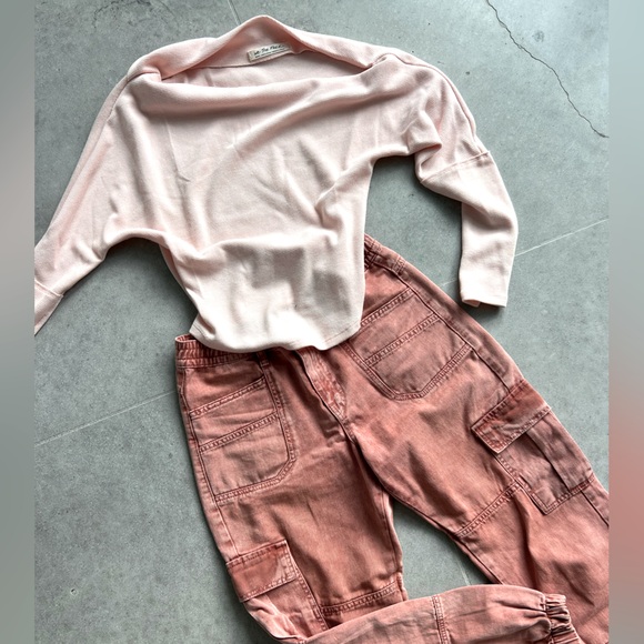 We the Free People Fuji Thermal Off Shoulder long sleeve top peach Sz small - Picture 3 of 3